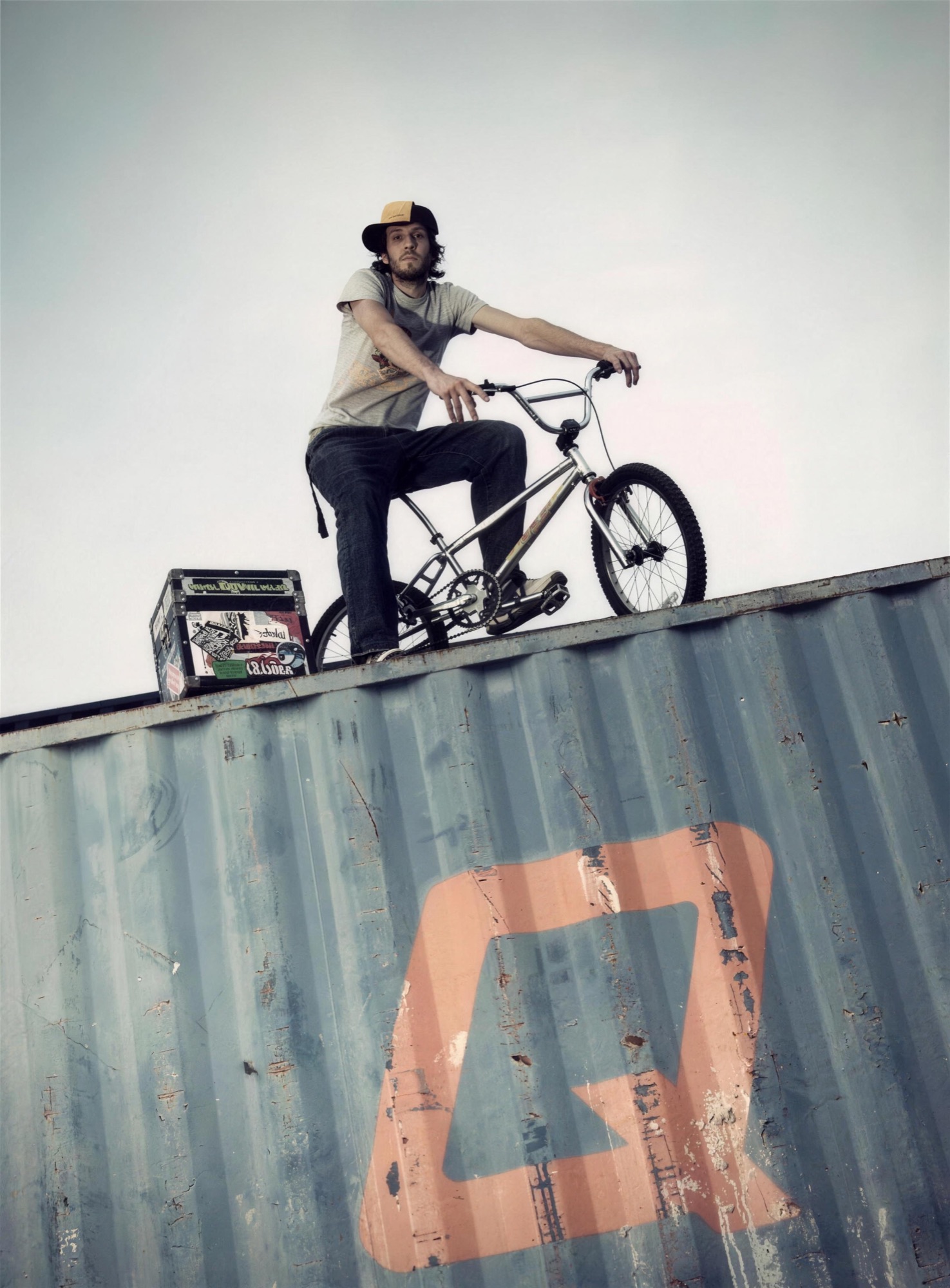 JDL Quake on a shipping container with a BMX
