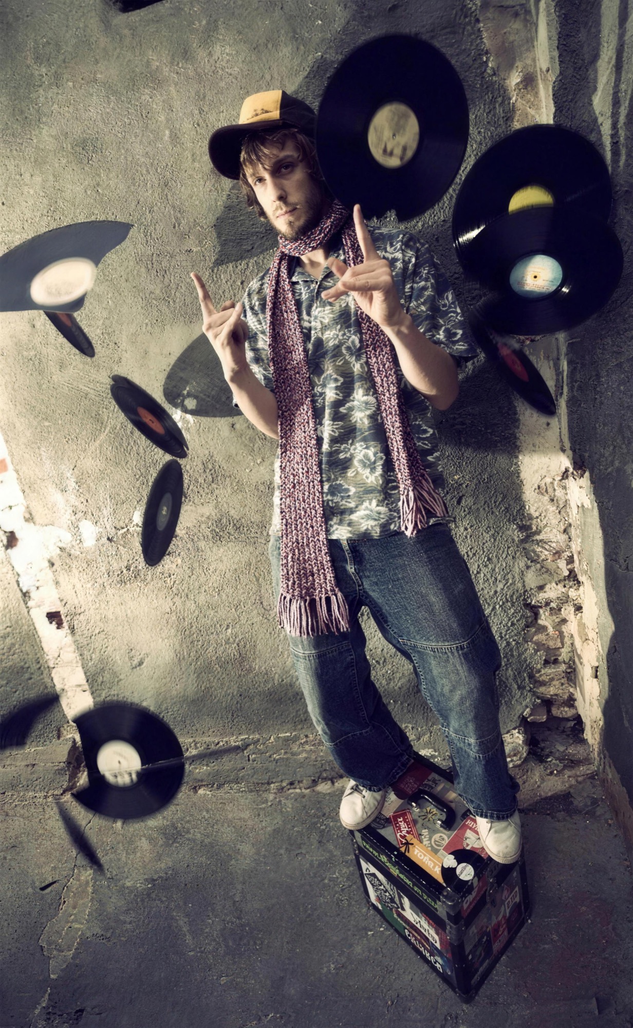 JDL Quake juggling flying vinyl records